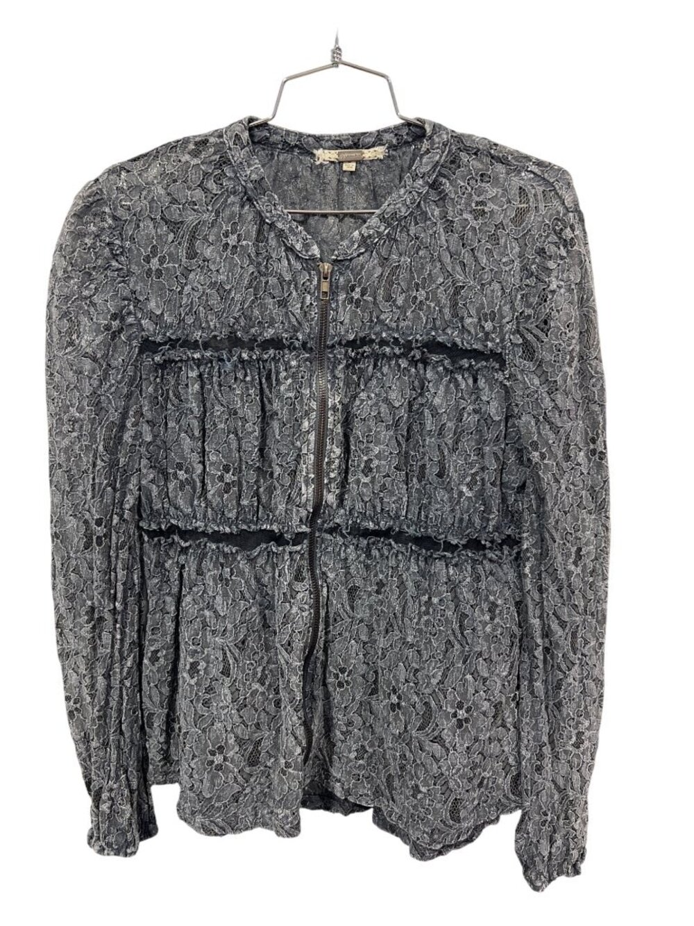Gimmicks by BKE Top Large Full Zip Floral Lace Black Dark Feminine Whimsigoth